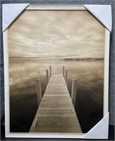 New, Cloudy Skyline Over The River Picture Framed