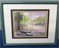 Watercolor Framed , Signed “ The River “ 15 x 12