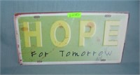 Hope for Tomorrow License plate size retro sign
