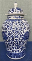 Chinese Style Blue/White Lotus Jar with Top 20” h