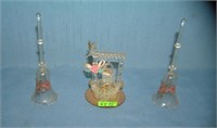 Group of 3 glass pieces includes 2 bells and a wis