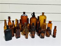 Group Lot - Antique & Vintage Brown Glass Bottles