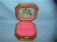wood and glass rose decorated jewelry box