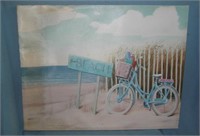Beach and beach cruiser bicycle scene oil on canva