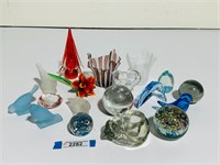 ASST Art Glass Paperweights, Animals & Flowers