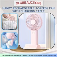 HANDY RECHARGEABLE 3-SPEEDS FAN W/ CHARGING CABLE