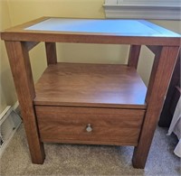 Wood and Frosted Glass Side Table