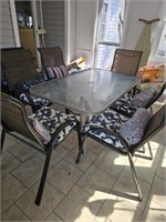 Glass Top and Metal Patio Table with Chairs