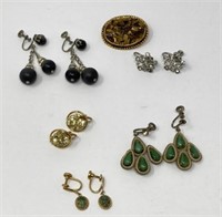 Ladies Clip On Earrings and Stone Brooch