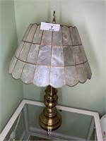 Pair of brass lamp w./ Capiz shell shades