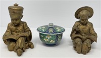 Children Reading Figurines, Covered Dish
