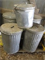 Three Galvanized Trash Cans