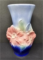 Royal Copley Blue Vase with Pink Flowers