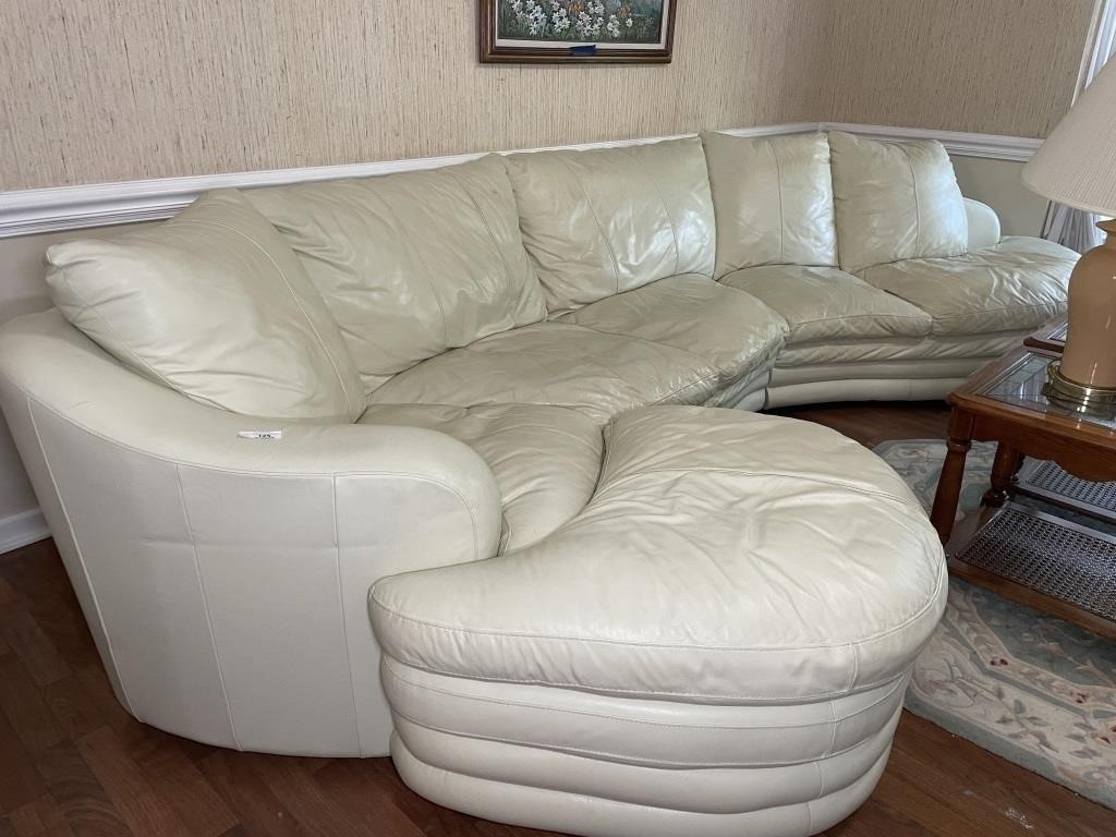 Very large white leather contemporary sofa
