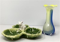 Rabbit Serving Dish and Cased Glass Vase