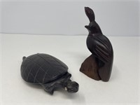 Carved Ironwood Quail and Turtle