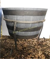 Barrel Type Planter In Iron Stand