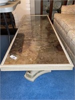 Mid century dbl pedestal mirror top coffee table