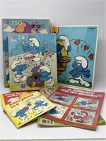 Collection of Vintage Smurf Books and Puzzles
