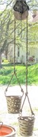Antique Pulley With Double Hanging Flowerpots