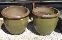 Pair Of Large Glazed Pottery Flowerpots