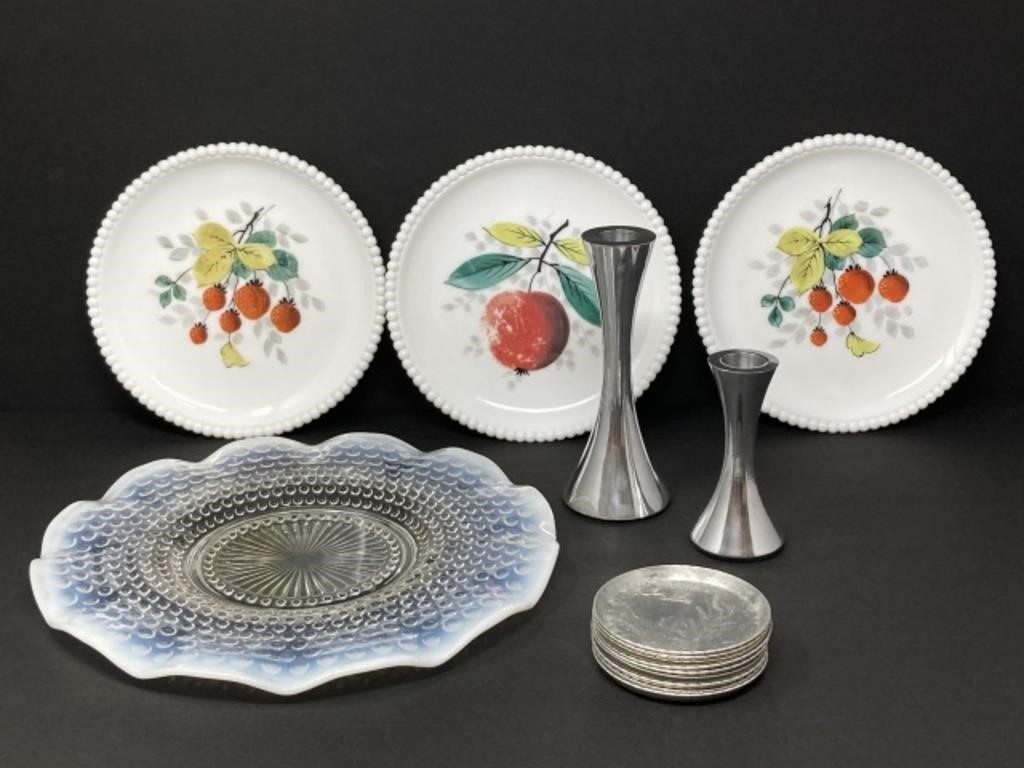 Hobnail Plates with Candleholders and Coasters