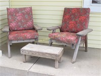 Pair Of Wooden Patio Chairs With Small Table