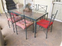 Iron And Glass Patio Table With Six Chairs