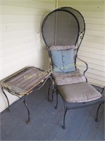 Fan Back Metal Patio Chair With Stool, Side Table