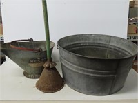 Galvanized Tub, Coal Hod, Vintage Plunge Washer