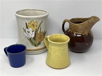 Ceramic Pottery Planter, Pitcher, and Mugs
