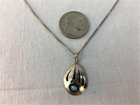 Native Sterling and Turquoise Pendant