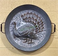 Beautiful large metal platter with a 3-D turkey.