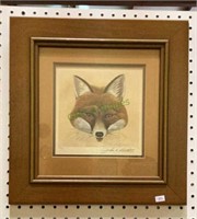 Beautiful print of a foxes head matted and