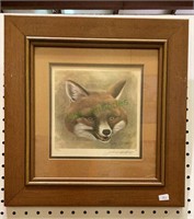 Beautiful matted and framed print of a foxes head