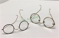 Two pair of antique wire rim round lens eye