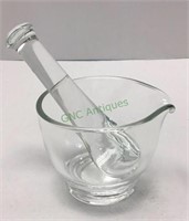 Antique glass pestle and mortar measuring cup at