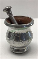 Antiques silver tone metal pestle mortar with