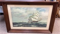 Large framed and matted under glass nautical