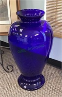 Large cobalt blue decorative glass vase stands
