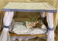 Canopy style wooden doll bed with curtains - also