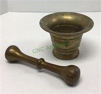 Antique heavy brass pestle and mortar