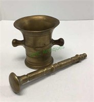 Antique heavy brass pestle and mortar