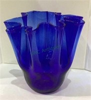 Blue glass handkerchief vase 8 1/4 inch inches