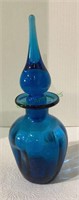 Vintage rainbow art glass blue pinched decanter
