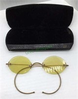 Antique amber eye glasses with case