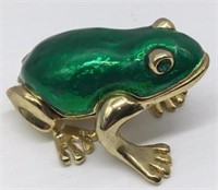 Cloisonné gold and green frog trinket box 2 1/2