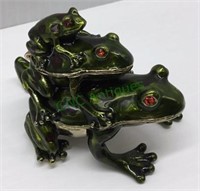 Cloisonné triple frog double trinket box 3