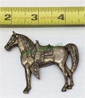 Vintage sterling silver brooch - horse with a