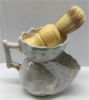 Vintage opalescent shaving mug with shaving